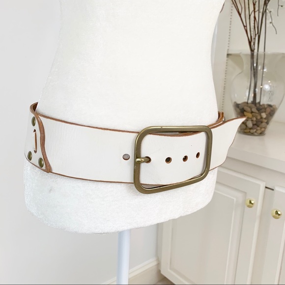 Linea Pelle Accessories - Linea Pelle Solid Brass Buckle Stud Leather Belt M